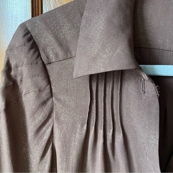 Nanette Lepore Fluted Sleeve Shimmer Brown Button Down Blouse - Picture 6 of 8